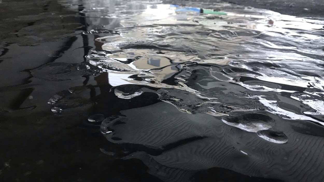 La couche de glace est épaisse et luisante montrant bien la quantité de verglas.