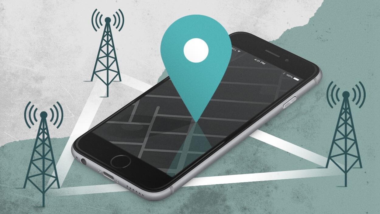 Un symbole de géolocalisation qui désigne un téléphone cellulaire.