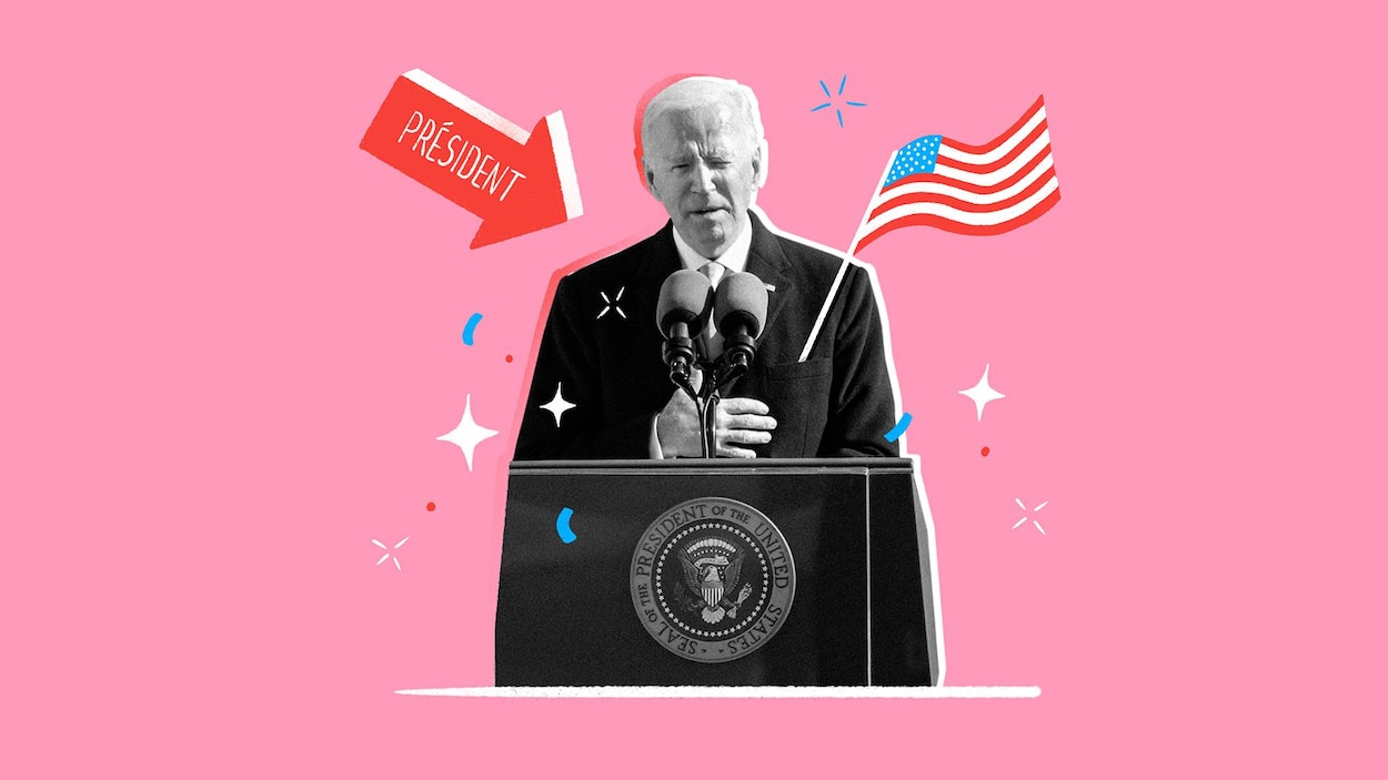 Illustration de Joe Biden faisant un discours lors de son investiture.