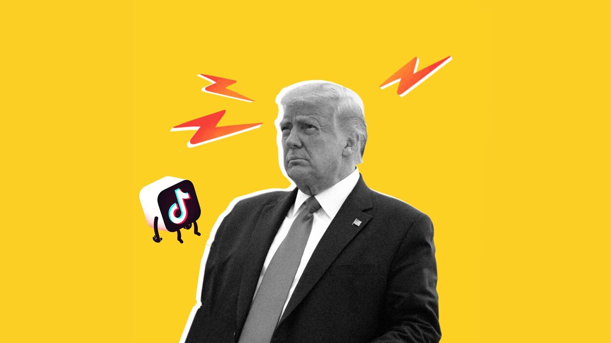 Collage visuel de Donald Trump aux côtés du logo de TikTok.