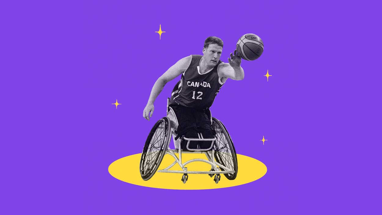 Un athlète des jeux paralympiques joue au basket
