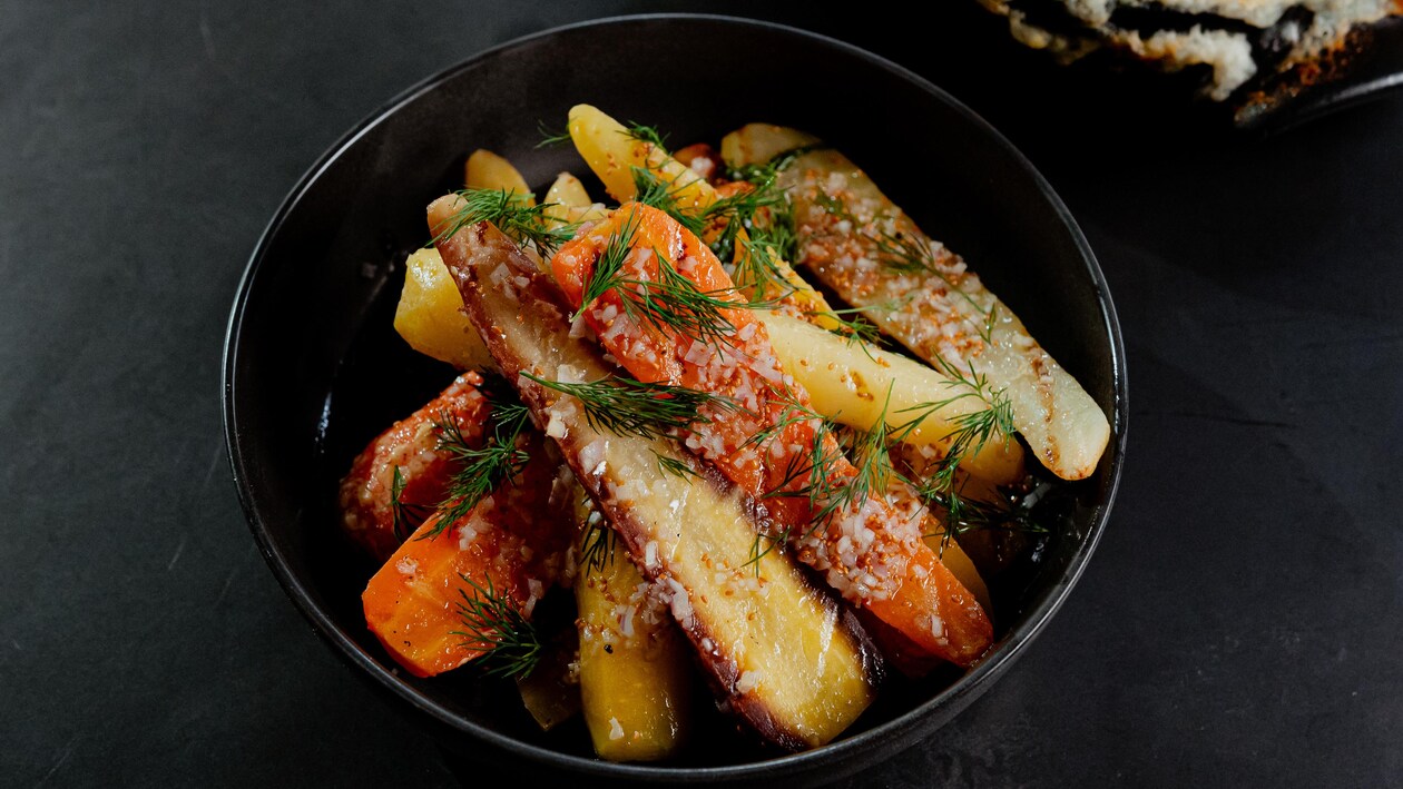 Carottes grillées, vinaigrette au beurre noisette 5 chefs dans ma cuisine