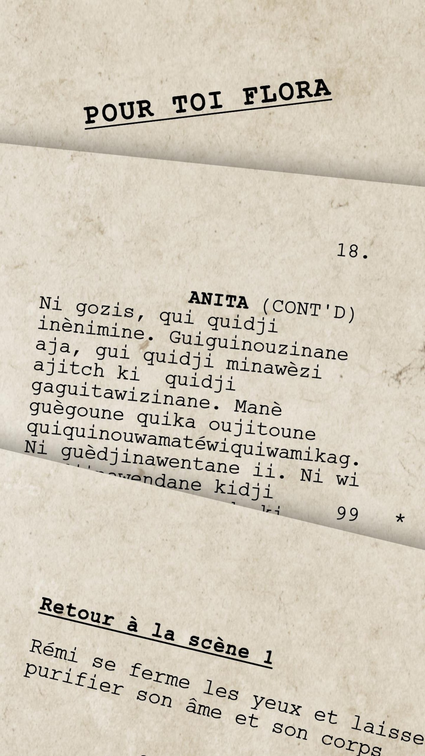Des extraits du scénario de la série Pour toi Flora.
