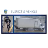 Surveillance camera images of the suspect and the truck used in the theft, released by police.