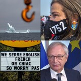 Montage de vignettes illustrant six dossiers : la police, le changement climatique, les droits des Premières Nations, la santé publique, les droits linguistiques et la politique provinciale.