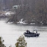 Police search the St. Lawrence River for missing people March 31, 2023 near Akwesasne, a community on the Ontario, Quebec and New York borders. (Frédéric Pepin/Radio-Canada)