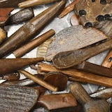 A close up of  wooden tools.