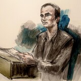 رسم قاعة المحكمة لمنفّذ هجوم الدهس القاتل في لندن (أونتاريو)، ناثانيال فيلتمان، وهو في قفص الاتهام.