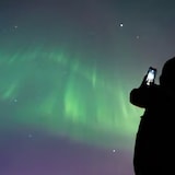 The northern lights as captured from Vancouver on Saturday. Many night sky enthusiasts reported seeing the northern lights more clearly on their phone or camera than with the naked eye.