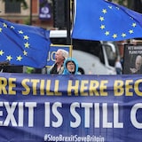 Anti-Brexit pro-EU demonstrators protest outside of the Houses of Parliament in London on June 3. 