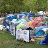 لقطة للمخيم الاحتجاجي الداعم للفلسطينيين في حرم جامعة ماكغيل في وسط مونتريال.