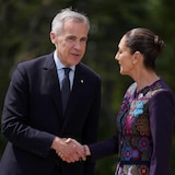 Mark Carney and Claudia Sheinbaum shaking hands.