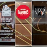 5 different Dubai pistachio chocolate wrappings.