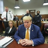 Former U.S. president Donald Trump, and presumed Republican nominee in the upcoming presidential election, looks on in a New York City courtroom Tuesday. He's on trial for allegedly falsifying business records to conceal money paid to silence porn star Stormy Daniels in 2016. 