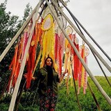 Kamisha Alexson stands in a part of her installation, Dreamscapes, on display at Wanuskewin Heritage Park. 
