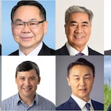 The election results of some ridings where the Chinese community concerned most. 
From top left: Maggie Chi, Chak Au, Michael Ma and Vincent Ho. From bottom left: Wade Chang, Michael Chong, Joe Tay and Jenny Kwan.  