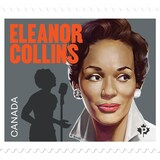 Un timbre avec une illustration de la grande chanteuse de jazz canadienne Eleanor Collins.