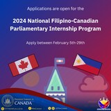 Isang graphic image ng 2024 National Filipino Canadian Parliamentary Internship Program.