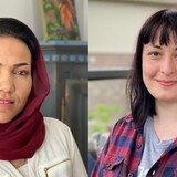 Hajera Amir Karimi, left, moved to Kitchener from Afghanistan nine months ago. Iryna Denysevych, right, moved to Waterloo from Ukraine on May 8. (Hala Ghonaim/CBC)