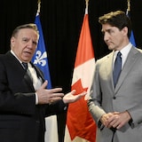 Prime Minister Justin Trudeau attends a bilateral meeting with Quebec Premier Francois Legault in Montreal on March 15, 2024. The government of Canada is tracking U.S. concerns about Quebec's new language law, a federal official confirmed. 