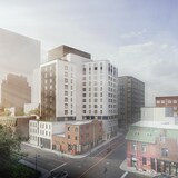 Le plan de Blouin Tardif Architectes montre le futur logement étudiant qui sera situé à l'angle de la rue Ontario et du boulevard Saint-Laurent, à Montréal.
