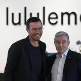 Lululemon CEO Calvin McDonald, left, and Minister of Innovation, Science and Industry Francois-Philippe Champagne at a news conference at the company's headquarters in Vancouver on Thursday.