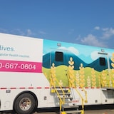The portable mammography clinic is pictured outside of the Sturgeon Lake Cree Nation health centre in 2025. 