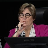 Commissioner Justice Marie-Josee Hogue looks around the room as she listens to counsel at the Public Inquiry Into Foreign Interference in Federal Electoral Processes and Democratic Institutions, Monday, January 29, 2024 in Ottawa.  THE CANADIAN PRESS/Adrian Wyld