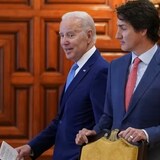 Prime Minister Justin Trudeau and U.S. President Joe Biden meet during the North American Leaders' Summit in Mexico in January. Biden will travel to Canada this week for his first in-person official visit as president. (Kevin Lamarque/Reuters)