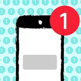 Illustration d'un téléphone cellulaire avec une pastille rouge de notification dans le coin supérieur droit. L'arrière plan de la photo est une série de pastilles de notifications avec un petit "1" à l'intérieur.