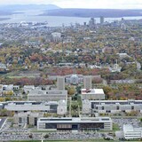 An areal view of a university. 