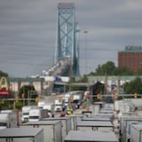 This file photo shows customs on the Canadian side of the Ambassador Bridge in Windsor, Ont. (Patrick Morrell/CBC)