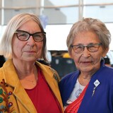Métis Nation of Alberta president Audrey Poitras, left, is supporting Elder Angie Crerar during her trip to the Vatican to meet Pope Francis this week to discuss the impact of the Roman Catholic Church's role in operating residential schools in Canada. 
