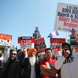 Manifestación en Londres contra la presencia del primer ministro indio, Narendra Modi.