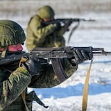 The Russian military has been conducting training exercises near Ukraine's border in recent months. Here, soldiers take part in drills at a firing range in Rostov Oblast, immediately to the east of Ukraine.