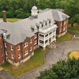 A drone shot of the Woodland Cultural Centre in Brantford, Ont., the former Mohawk Institute Residential School. There's a project underway to reclaim documents about the students who attended the school. 