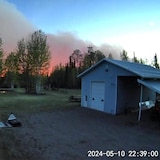 The smoke from the Parker Lake wildfire is seen from a surveillance camera in Fort Nelson, B.C., on May 10.