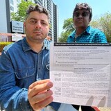 Khalil Aldroubi and Tricia-Ann Israel are tenants at the Thorncliffe Park apartment complex who are on a rent strike to protest proposed above-guideline rent increases. (Ken Townsend/CBC)