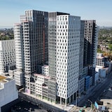 An aerial image of Mirvish Village at the corner of Bloor and Bathurst streets in Toronto. 