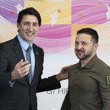 Prime Minister Justin Trudeau meets with Ukrainian President Volodymyr Zelenskyy at the G7 Summit Sunday, May 21, 2023 in Hiroshima, Japan.  THE CANADIAN PRESS/Adrian Wyld