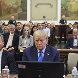 Former President Donald Trump sits in the courtroom at New York Supreme Court, Monday, Oct. 2, 2023, in New York. Trump is making a rare, voluntary trip to court in New York for the start of a civil trial in a lawsuit that already has resulted in a judge ruling that he committed fraud in his business dealings. (Brendan McDermid/Pool Photo via AP)