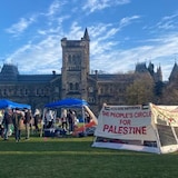 Pro-Palestinian protesters set up an encampment at the University of Toronto on Thursday. A spokesperson for the group says they will not leave until the school meets a list of their demands. 