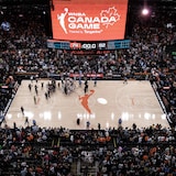 A sold-out crowd in Toronto's Scotiabank Arena watches a WNBA pre-season game in May 2023.