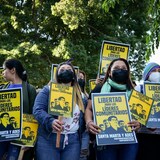 Les partisans des "défenseurs de l'eau" salvadoriens ont demandé leur libération à San Salvador le 19 janvier 2023.
