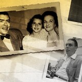 Deux photos montrant Renée Hudon et ses parents sur la première, et son père tout seul, sur la seconde. 