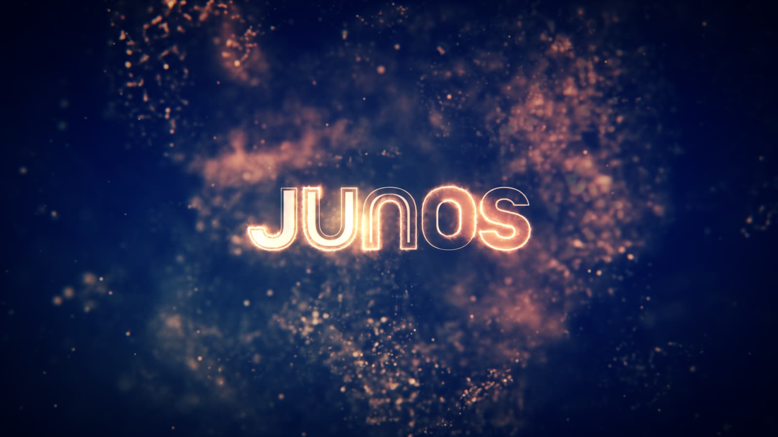 Junos écrit en lettres brillantes sur fond noir.