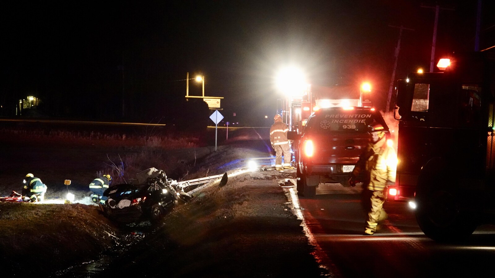 La collision est survenue sur le chemin de la 3e ligne à Saint-Valentin, près de Napierville, en Montérégie.