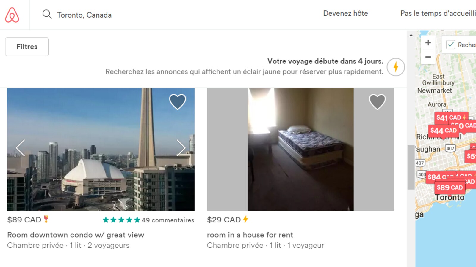 Photo d'annonces sur le site d'Airbnb