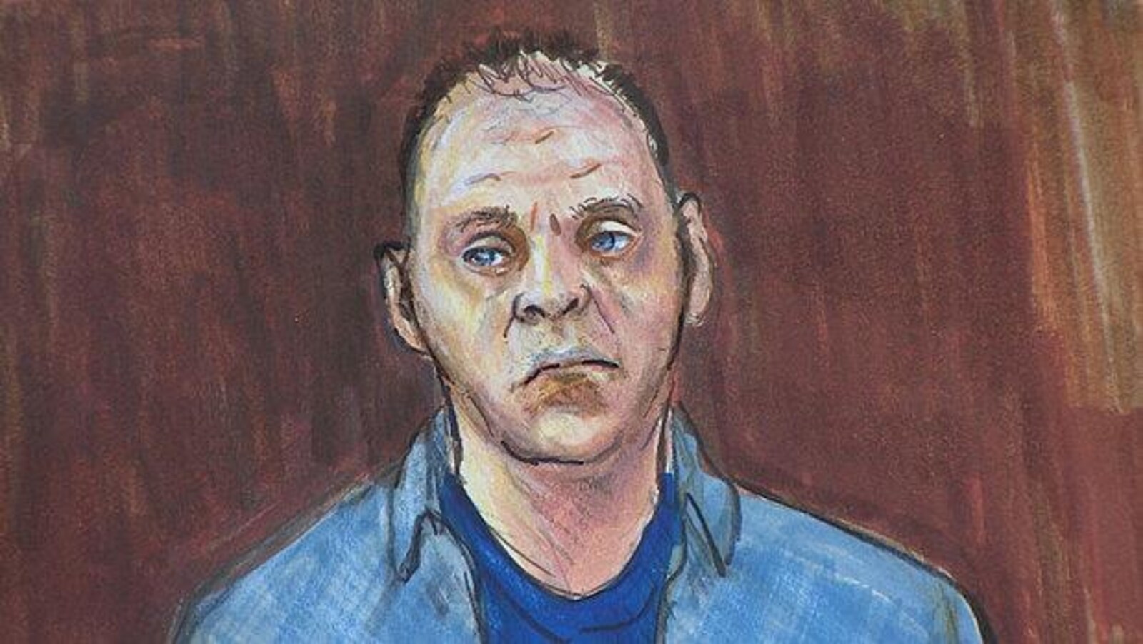Allan Schoenborn dessiné en cour.