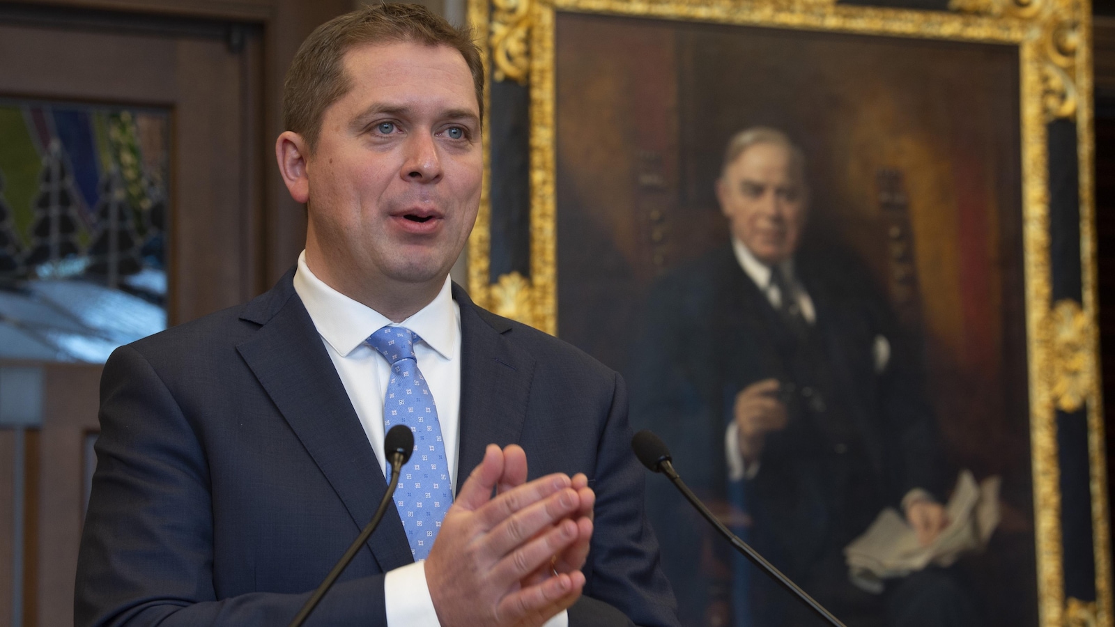 Andrew Scheer, en point de presse.